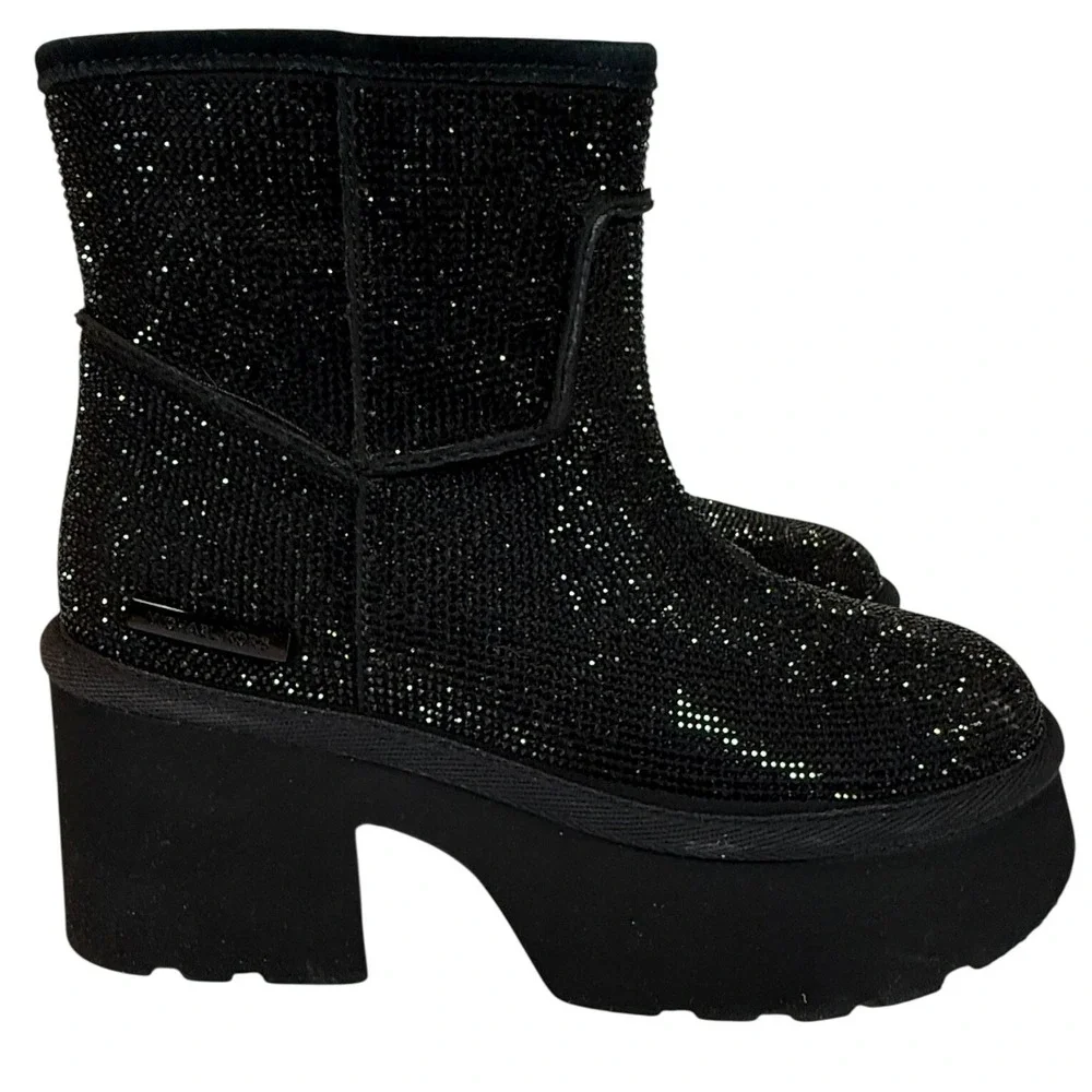 Michael Kors Delilah Bootie Black Rhinestone Platform Lug Sole Boots Womens 7 - Picture 6 of 10